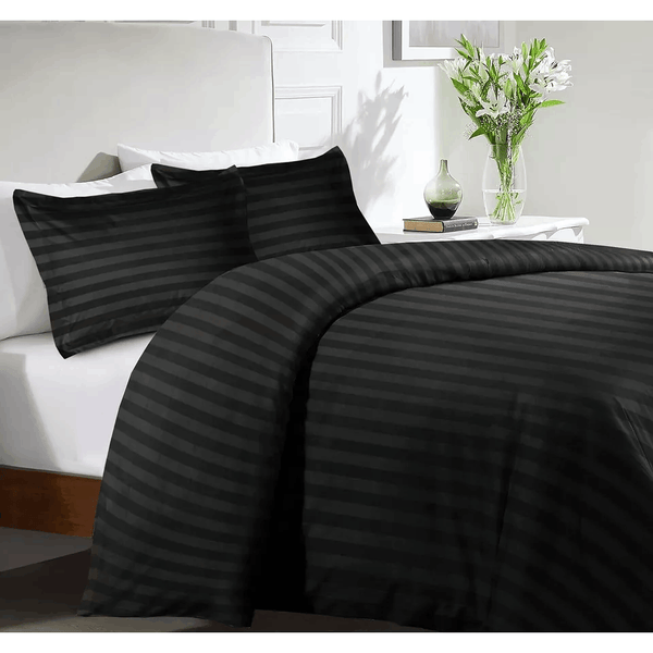 Luxurious Hotel Quality SATIN STRIPE DUVET/QUILT COVER BEDDING SET with Pillowcases All Sizes Bedding Set - 3pcs Hypoallergenic Satin Stripes Microfiber Duvet Quilt Cover with Pillow Cases - Soft Comfortable, Durable Breathable & Anti-Wrinkle Duvet Cover