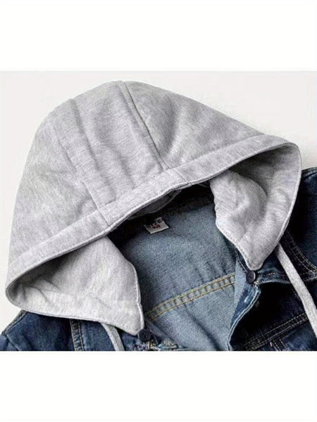 Women's denim hooded winter jacket with pockets - Warm panel design, detachable hood, casual autumn/ winter jacket, comfortable for outdoor wear, Women's winter denim, Cold Weather Wear, Seasonal Fashion, Retro Style, Quality Stitching, Casual Attire