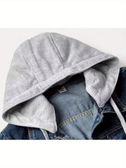 Women's denim hooded winter jacket with pockets - Warm panel design, detachable hood, casual autumn/ winter jacket, comfortable for outdoor wear, Women's winter denim, Cold Weather Wear, Seasonal Fashion, Retro Style, Quality Stitching, Casual Attire