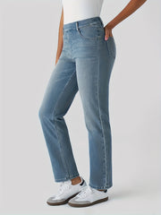 Women's High Waisted Light Wash Blue Distressed Stretchy Jeans - Light Blue Washed Texture, Multiple Pockets, Straight Leg Fit, All-Season Casual Pants for Women, Comfortable Casual Attire & Layering, Machine Washable (Light Blue) - Versatile for Jeans or