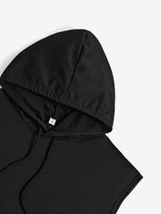 Women's Solid Color Suit, Polyester Fabric, Machine Washable, Casual and Loose Fit, Suitable for Going Out, Drawstring Sleeveless Hooded Sweatshirt, Trouser Suit.