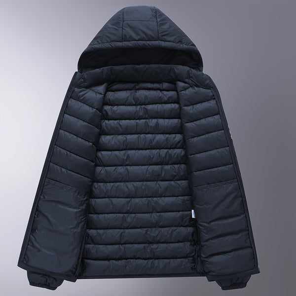 Men's winter Windproof warm Jacket hooded and detachable casual jacket, Men's Fashionable Quilted, Machine Washable - Heavy-Duty Cold Weather Coat, Men's Winter Outdoor Activities Slightly High Quality Jacket High Quality Business Black Jacket.