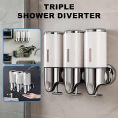 Household Three-Head Wall-Mounted Soap Dispenser Manual Press Shampoo Shower Gel Bathroom Liquid Soap Storage Box White