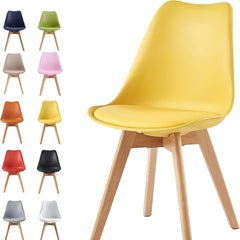 mcc direct 1Pcs Dining Chair Wooden Legs Soft Cushion Pad Stylish DELUXE Retro Lounge Dining Office EVA