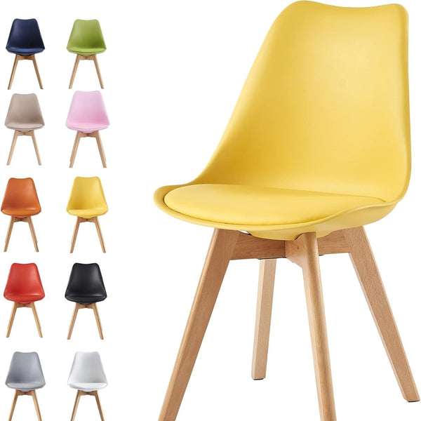 mcc direct 1Pcs Dining Chair Wooden Legs Soft Cushion Pad Stylish DELUXE Retro Lounge Dining Office EVA