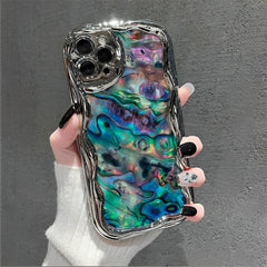 A Newly Designed Electroplated Cream Wave Phone Case, Compatible with All Models of for iPhone 16, 15, 14, 13, 12, 11, X, XS, Pro, Plus, And Max. It Features a Stylish And Attractive Design, Precise Lens Protection, And Is Both Shockproof And Drop
