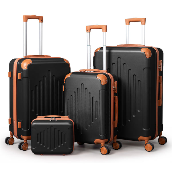 4/5pcs Hard Shell Luggage Set, Expandable & Lightweight Hardside Suitcase With 360° Spinner Wheels (12, 16, 20, 24, 28 Inch) - Stylish White Paired With Brown Luggage