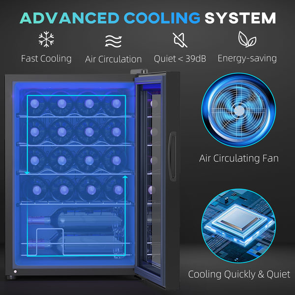 Freestanding Wine Cooler Fridge, 20 Bottle, 53 Litre Capacity, 43cm Quiet Under Counter Compressor Drinks Beer Wine Fridge with Glass Door, LED Light, Digital Touch Screen, Temperature Control