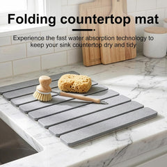 Stone Kitchen Countertop Drain Mat, Foldable Diatomaceous Earth Dish Drain Mat, Suitable for Bowls, Plates, And Cups, 40 X 30 Cm