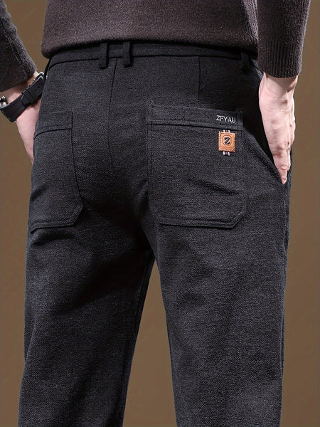 Autumn/Winter Men's Warm Casual Pants, Business Casual Slim-Fit Chenille Trousers, Solid Color