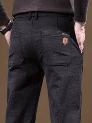 Autumn/Winter Men's Warm Casual Pants, Business Casual Slim-Fit Chenille Trousers, Solid Color