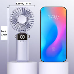 4-in-1 Foldable Mini Handheld Fan with LED Digital Display, Neck Lanyard & Aromatherapy – USB Rechargeable Portable Cooling Fan for Office, Travel, Outdoor & Daily Use – Lightweight, Quiet, 5-Speed Adjustable, Long Battery Life