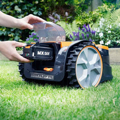 Lawnmaster Ocumow® 16 Drop and Mow Robot Lawnmower with MX 24V 4.0Ah Lithium Battery and Fast Charger. No Boundary Wire, App or Outdoor Power Socket Needed. for Small to Medium Lawns up to 150M2.