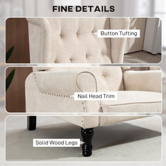 HOMCOM Recliner Armchair, Vintage Reclining Chair with Nail Head Trim, Wingback Chair with Button Tufted Back and Footrest, for Living Room, Beige