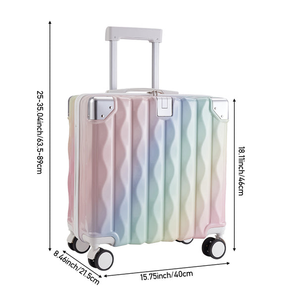 Cabin Luggage, Multifunctional Suitcase, Travel Suitcase, Carry-on Luggage with Cup Holder, Stand, Hook, Dreamy Rainbow Gradient Luggage 18 Inch, Lightweight & Durable Trolley Case with Spinner Wheels