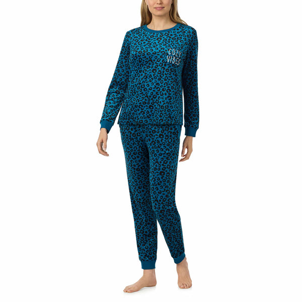 Jane & Bleecker Women'S Silky Plush Pyjama Set in Navy Cherries