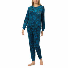 Jane & Bleecker Women'S Silky Plush Pyjama Set in Navy Cherries