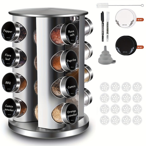 Miorkly Round Kitchen Spice Rack With 16 Spice Bottles, Spice Bottle Rack, Spice Bottle Rack, Spice Rack With Stainless Steel Lid)