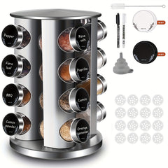 Miorkly Round Kitchen Spice Rack With 16 Spice Bottles, Spice Bottle Rack, Spice Bottle Rack, Spice Rack With Stainless Steel Lid)