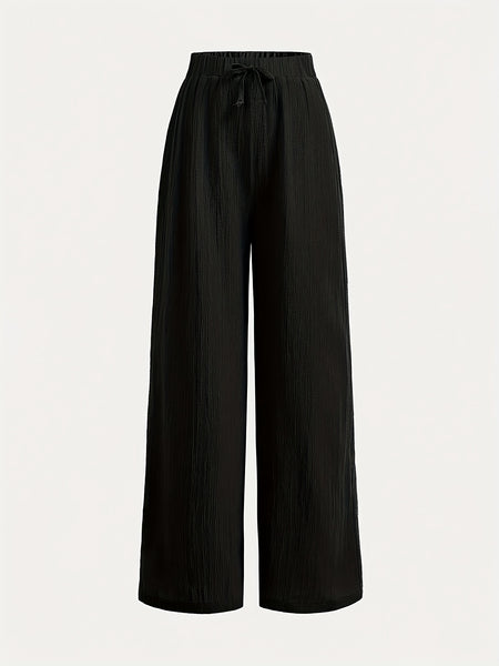 2pcs Women's Wide-Leg Pants with Elastic High Waist Loose Fit Straight Leg + Step