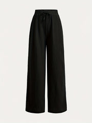 2pcs Women's Wide-Leg Pants with Elastic High Waist Loose Fit Straight Leg + Step