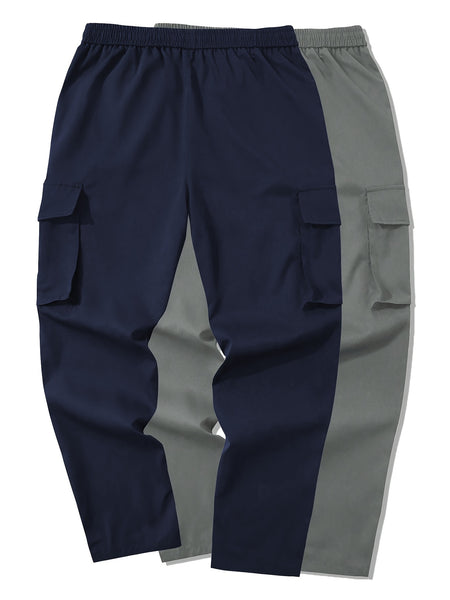 Men's 2pcs Cargo Pants with Drawstring Waist and Multiple Pockets, Suitable for Outdoor Casual Wear