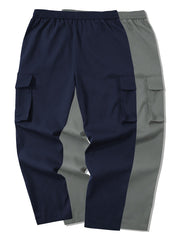 Men's 2pcs Cargo Pants with Drawstring Waist and Multiple Pockets, Suitable for Outdoor Casual Wear
