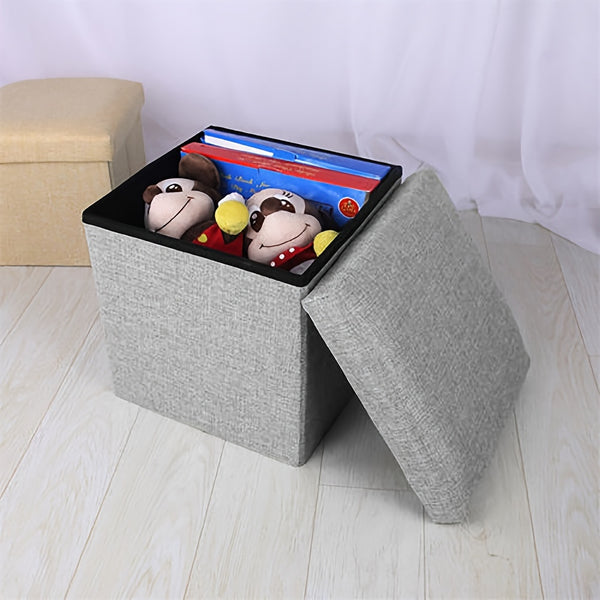 Gray Collapsible Storage Ottoman for Makeup, Seating, And Footrest Purposes