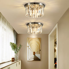 Modern Crystal Ceiling Lamp, Hanging Chandelier with Chrome Plated Iron Chassis, 4×G9 Bulbs, 30×30×14cm for Living Room, Bedroom, Dining Room & Corridor.