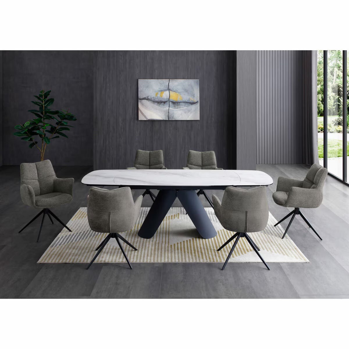 Indus Valley Capri Ceramic Extending Dining Table + 6 Grey Chairs, Seats 6-8