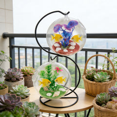 Mini Hanging Glass Aquarium with Stand - Creative Desk Tank for Fish or A Clear Vase for Succulents/Hydroponics, Small Modern Tabletop Oasis Offering Unique Home & Office Decor and A Soothing Gift Idea