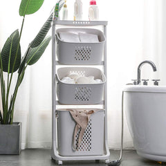 3 Tier Clothes Hamper with Wheels, Rolling Laundry Storage Cart, Portable Baskets, for Bedroom, Bathroom, Dormitory, Apartment, Laundry Room, Small Living Space, Laundry Baskets