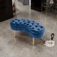 Nordic Modern Arc-shaped Design Quilted Button Fabric Upholstered Storage Stool Shoe Changing Stool with Wooden Legs, Large Capacity Shoe Changing Stool At The Entrance of The Living Room, Storage Bench At The Bed End, Blue, 103*50*46cm