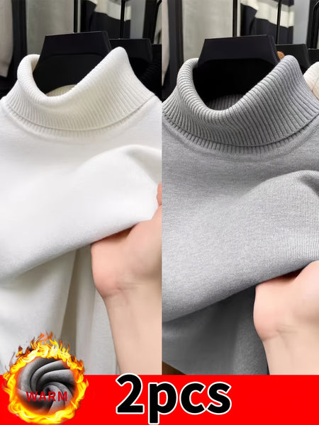 [2-Pack] Autumn/Winter -Lined Thermal High-Neck Sweater, Black and White Solid Color Base Layer Knit Top, Thickened Pullover, Suitable for Outings and Travel