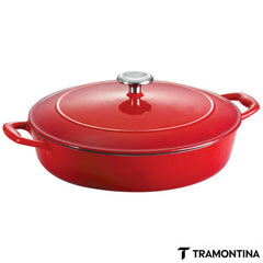 Tramontina Enamel Cast Iron Shallow Casserole Dish, 30Cm / 3.8L in Blue