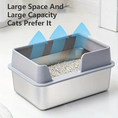 XL Stainless Steel Cat Litter Box, Large Cat Litter Tray with High Sides Anti Leakage, Odor Control, Metal Litter Box with Anti-slip Bottom, Easy Cleaning Kitten Litter Tray for Cats, Black Grey
