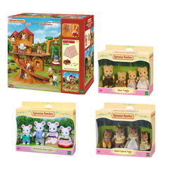 Sylvanian Families Adventure Tree House Gift Set Camping Edition & 3 Family Bundle Sets (3+ Years)