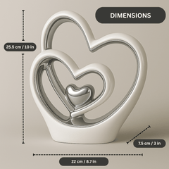 25.5cm Silver Heart Statue – Modern Ceramic Heart Ornament & Decorative Sculpture for Home, Shelf & Table Décor | Elegant Gift for Weddings, Anniversaries & Housewarmings