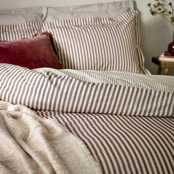 Yard Hebden 100% Cotton Burgundy Stripe Duvet Cover Set in 4 Sizes