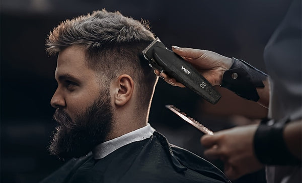 The VGR Men'S Electric Hair Clipper And Trimmer Set Features Interchangeable Ceramic Blades, Operates at High Speeds with 9000 RPM, Includes a Professional Hair Clipper with an LCD Display