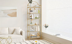 6 Tier Bookcase Bookshelf, Tempered Glass Bookshelves, Slim Shelving Unit for Bedroom, Bathroom, Home Office, Steel Frame, Golden