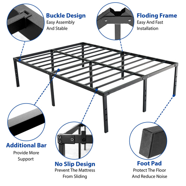 Metal Bed Frame | Black Metal Bed Frame - 18 Inches Under bed Storage Space - Sturdy Metal Construction - Easy Assembly