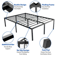 Metal Bed Frame | Black Metal Bed Frame - 18 Inches Under bed Storage Space - Sturdy Metal Construction - Easy Assembly