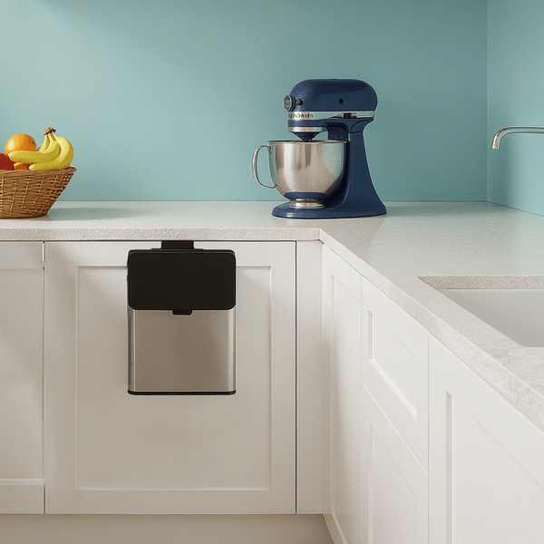 2.1-Gallon, 8 L Hanging Kitchen Trash Can with Lid, Cupboard Door Hanging or Wall-Mounted, Silver