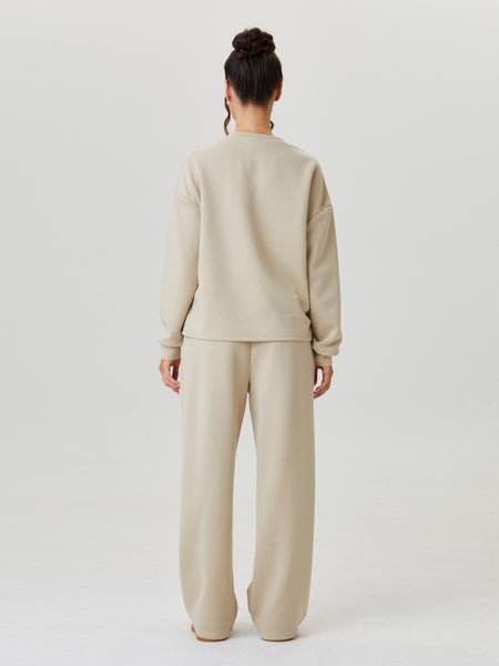Women'S Minimalist Round Neck Loose Top And Exposed Stitch Trousers Co-Ord, Soft Womenswear