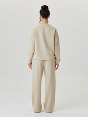 Women'S Minimalist Round Neck Loose Top And Exposed Stitch Trousers Co-Ord, Soft Womenswear
