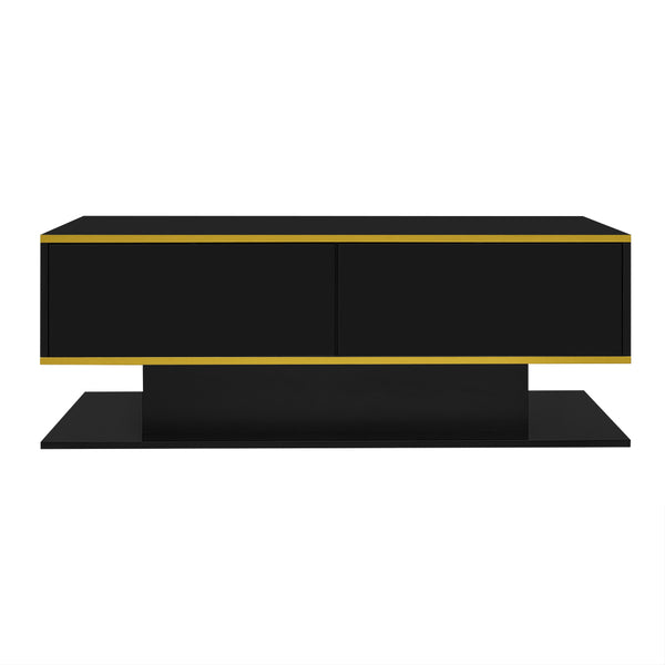 Modern LED coffee table, 100cm high gloss white coffee table, with 3 drawers and RGB light strips, adjustable color/brightness, gold edge, PB board material, suitable for living room, bedroom, lounge, studio - with a load-bearing capacity of 50kg and spac