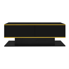 Modern LED Coffee Table, 100Cm High Gloss White Coffee Table, with 3 Drawers And RGB Light Strips, Adjustable Color/Brightness, Gold Edge, PB Board Material, Suitable for Living Room, Bedroom, Lounge, Studio - with a Load-Bearing Capacity of 50Kg And Spac