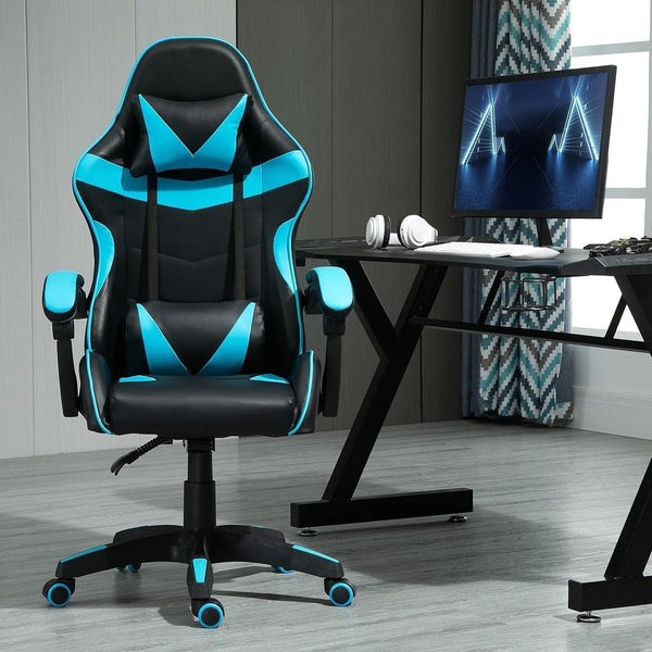 mcc direct Swivel Faux Leather Office Chair Racing Sports Gaming Tilt Computer Desk Chair with Headrest & Lumbar Cushion A