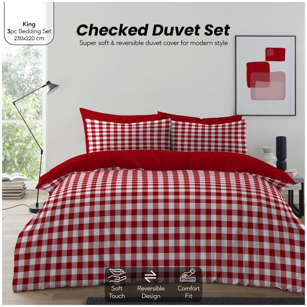 Gingham Moor Check Duvet Cover Set | Plain Reversible Microfibre Quilt Bedding with a Soft Lightweight Feel and Stylish Check Design | Ultra-Soft Matching Pillowcases for Everyday Bedroom Comfort | Available in Single, Double, King Sizes | Fast Dispatch f